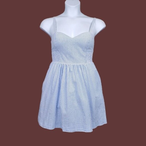 Lilly Pulitzer Womens Bay Blue Seersucker Stripe Christine Mini Dress Size 10 - Picture 1 of 8